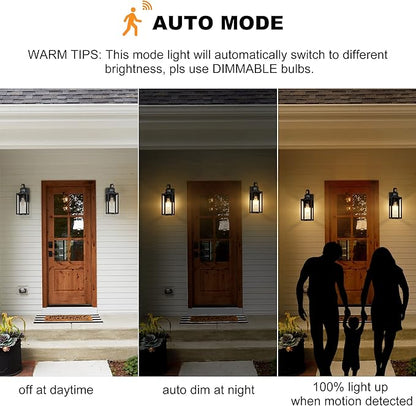 Pia Ricco Motion Sensor Outdoor Wall Lantern, Dusk to Dawn Lighting Sconce, Modern Matte Black Exterior Light Fixture, Waterproof Mount Porch Lights with Clear Glass for Garage, ETL Listed