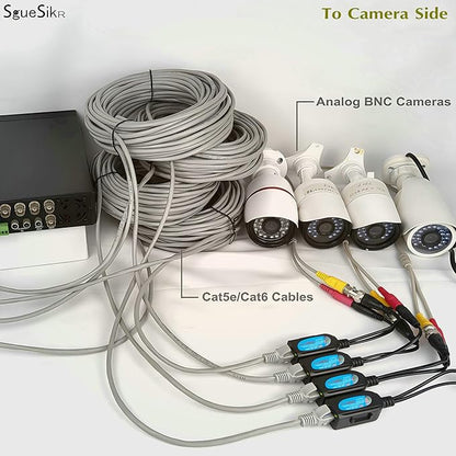 8 Pair Passive Video Balun BNC to RJ45 Adapter with Power, Ground Loop Isolated Cat5e Cat6 to BNC Converter, Analog Security Camera via Ethernet Transceiver - Compact & Waterproof