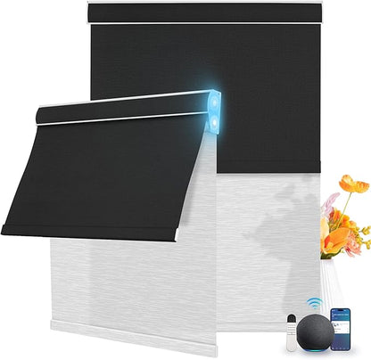 BERISSA Smart Motorized Dual Roller Shades with Remote,APP/Voice Control Blackout&Light Filtering Double Roller Blinds for Windows,Automatic Electric Shades with Solar Pannel.Custom Size