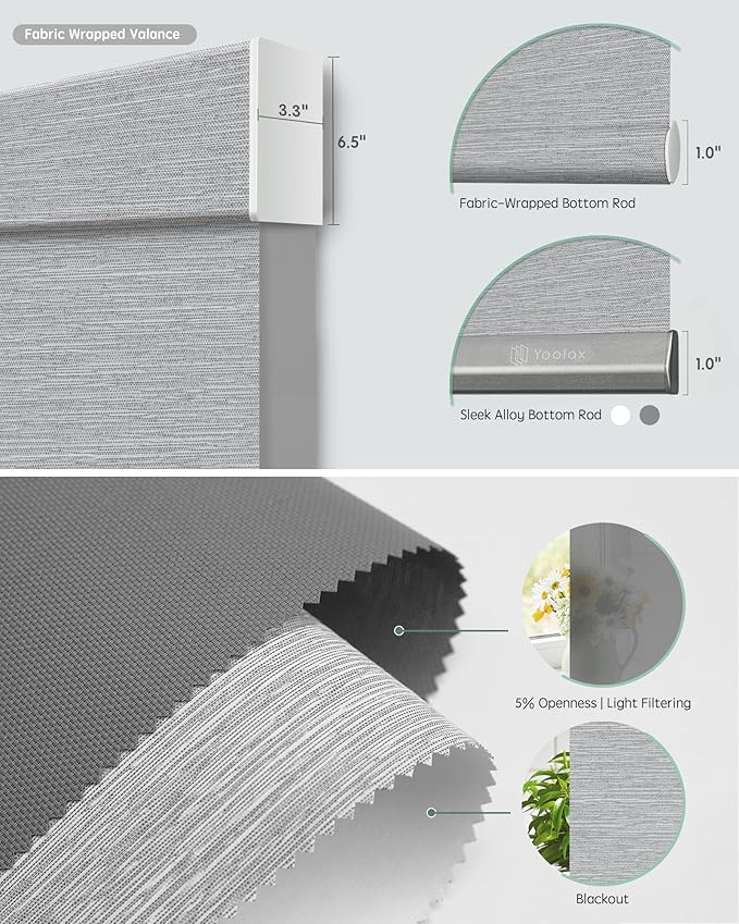 Yoolax Smart Dual Roller Shades, Motorized Blinds with Remote Smart Blinds Compatible with Alexa, Automatic Dual Shades for Windows Bedroom Living Room (Foggy Grey & 5% Openness Grey)