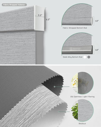 Yoolax Smart Dual Roller Shades, Motorized Blinds with Remote Smart Blinds Compatible with Alexa, Automatic Dual Shades for Windows Bedroom Living Room (Foggy Grey & 5% Openness Grey)
