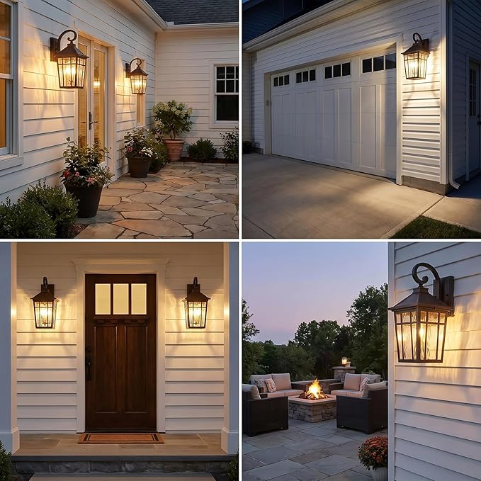 Porch Lights Outdoor Waterproof Exterior Lighting Fixtures 18 Inch Large Aluminum Outdoor Wall Lights with Water Ripple Glass E26 Socket ORB Finish