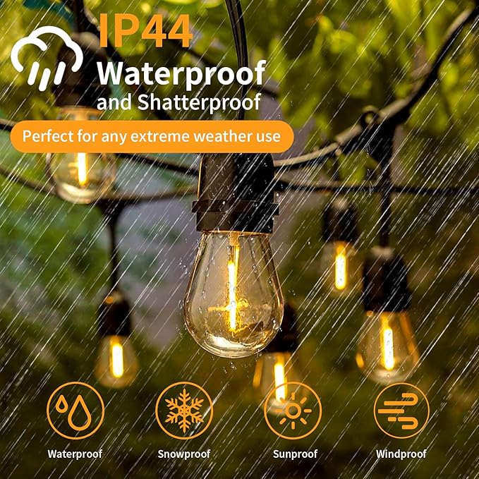 48Pack S14 LED Replacement Light Bulbs E26 Screw Base Shatterproof Edison Bulbs for Outdoor String Lights 120V 1W Dimmable Light Bulbs Equal to 11W for Patio Decor, 2700K Warm White