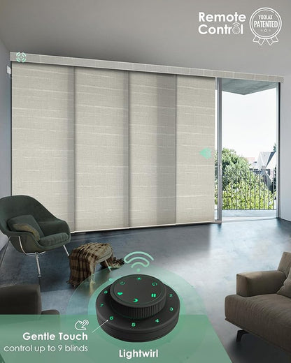 Yoolax Custom XL Smart Sliding Door Blinds, Motorized Sliding Panel Blinds Compatible with Alexa, Light Filtering Vertical Blinds for Glass Doors, Patio Doors, Closet Doors, Half Shading Woven Dune