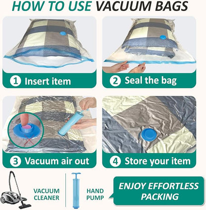 12 Jumbo Vacuum Storage Bags for Blankets & Bedding, Space Saver Bags | Jumbo Capacity for Bulky Bedding; 80% Space-Saving for Blankets, Comforters & Pillows; For Closets & Seasonal Storage