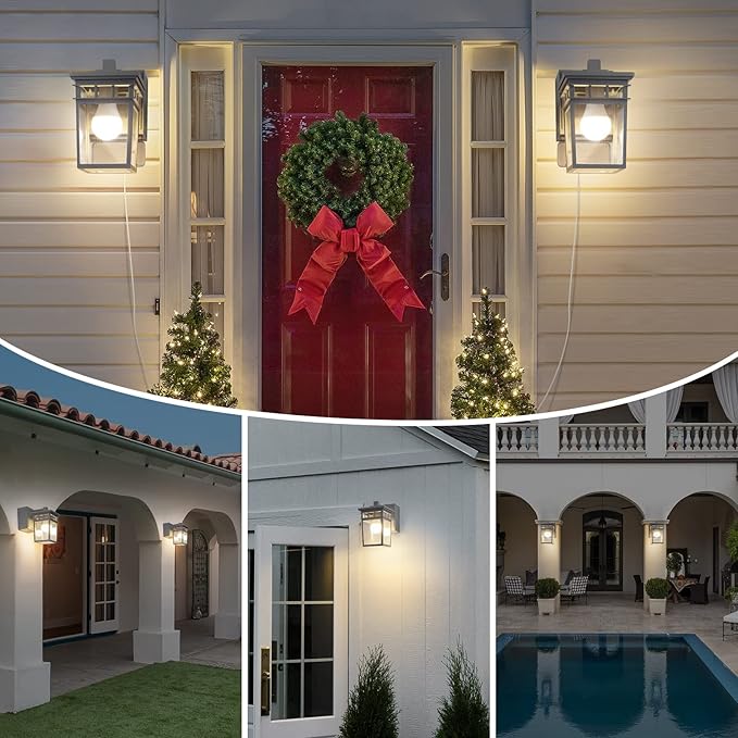 Outdoor Porch Light with GFCI Outlet Built in, Dusk to Dawn Outdoor Lighting with Clear Glass Shade, Waterproof Outdoor Wall Sconce Exterior Lights for House Garage Front Door, Bulb Included(Gray)