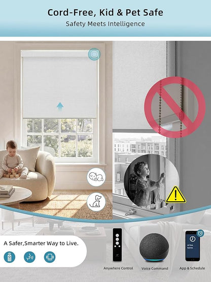 SmartWings Motorized Smart Blinds with Remote, Custom Automatic 100% Blackout Roller Shade Compatible with Alexa/Homekit/Google, Electric Smart Blinds for Indoor Windows, Safari White