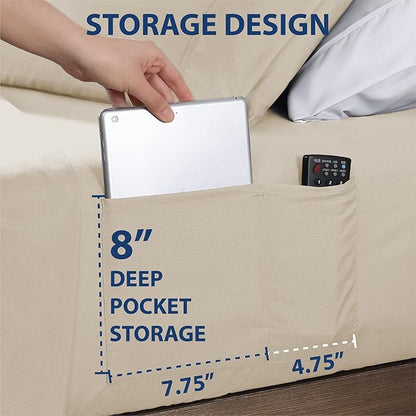 Swift Home Smart Sheets, Ultra Soft Brushed Microfiber 3-Piece Sheet Set, Fitted Bed Sheet with Side Storage Pockets – Cream, Twin XL