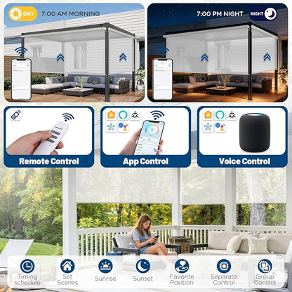 Motorized Outdoor Shades, Custom Patio Roller Blinds with Remote, Smart Exterior Sun Shades Compatible with Alexa, HomeKit, Google Home (5% Openness Sliver)