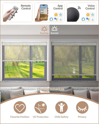 Kincmo Motorized Blinds with Remote, Light Filtering Roller Shades Work with Apple Homekit,Alexa,Google Home, Custom Electric Blinds with App,Voice Control (50% Blackout Sheer Beige)