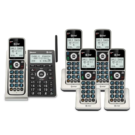 AT&T BL3107-5 DECT 6.0 5-Handset Cordless Phone with Bluetooth Connect to Cell, Smart Call Blocker, Digital Answering System, Extended Range, Big Buttons - Titanium Black