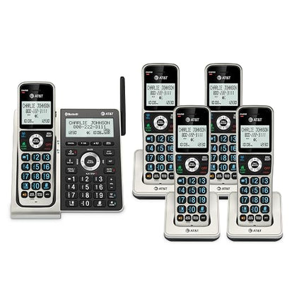 AT&T BL3107-5 DECT 6.0 5-Handset Cordless Phone with Bluetooth Connect to Cell, Smart Call Blocker, Digital Answering System, Extended Range, Big Buttons - Titanium Black