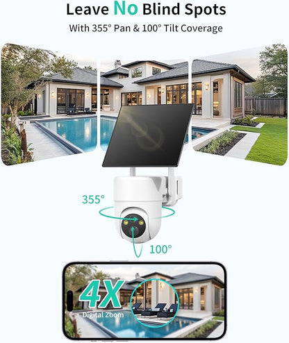 LIWAN 4G LTE Cellular Security Cameras Wireless Outdoor 2-Pack, Solar Powered No WiFi Security Camera with SIM Card, 2K HD Color Night Vision, 360° View Off-Grid Cam for Farm, Cabin, Construction Site