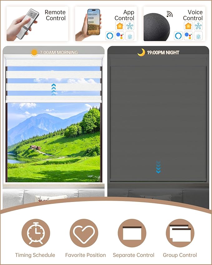 Kincmo Motorized Blinds with Remote, Motorized Zebra Shades Work with Apple Homekit,Alexa,Google Home, Customized Electric Blinds with Remote,App,Voice Control (60% Blackout Monet White)