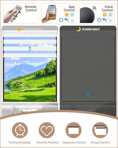 Kincmo Motorized Blinds with Remote, Motorized Zebra Shades Work with Apple Homekit,Alexa,Google Home, Customized Electric Blinds with Remote,App,Voice Control (60% Blackout Monet White)