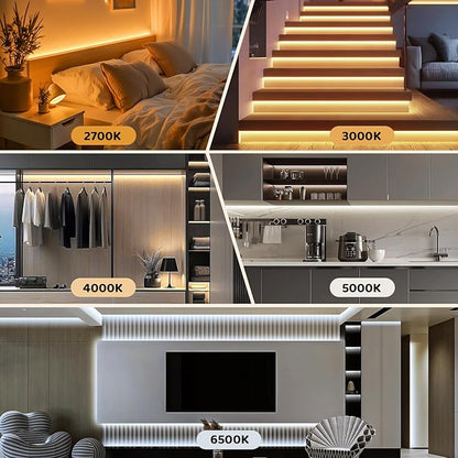 Tunable White LED Strip Light, Warm to Cool White,49.2ft Dimmable Bright LED Tape Lights with APP and Remote Control,3000K-6500K 24V Tape Light for Bedroom Home Lighting Mirror Kitchen Bar Cabinet