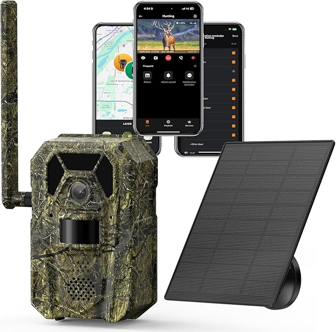 MagicEagle® Cellular Trail Camera 4G Wild Game Cameras 13,000 mAh Battery Solar Panel 2K Audible Video No-Glow IR Night Vision IP66 Waterproof for Wildlife Deer Monitoring Home Security (Green)