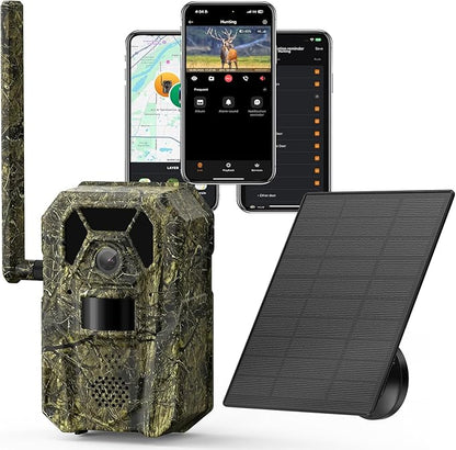 MagicEagle® Cellular Trail Camera 4G Wild Game Cameras 13,000 mAh Battery Solar Panel 2K Audible Video No-Glow IR Night Vision IP66 Waterproof for Wildlife Deer Monitoring Home Security (Green)