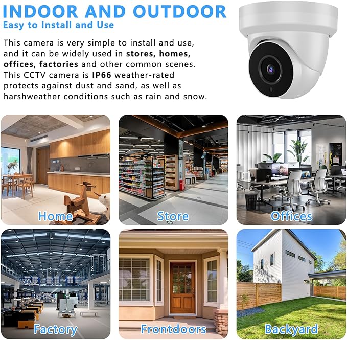 5MP Security Camera 4-in-1 TVI/CVI/AHD/CVBS 960H Analog CCTV Camera Security Dome Outdoor, 2.8mm Lens, 105° Wide Angle, 98ft Night Vision, IP66 Waterproof, Aluminum Metal Housing (White)
