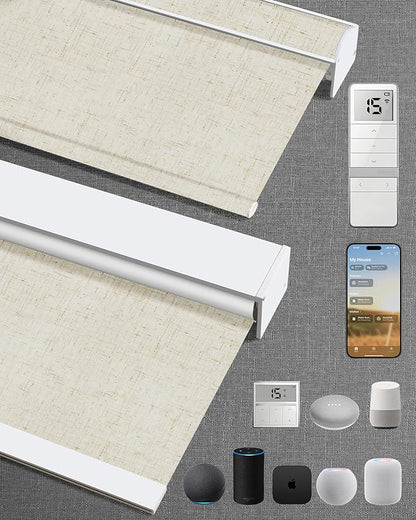 Kincmo Motorized Blinds with Remote,100% Blackout Motorized Roller Shades Work with Apple Homekit,Alexa,Google, Custom Electric Blinds with App,Voice Control (Linen Stone)