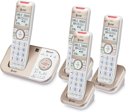 AT&T BL3112-4 Cordless Phone for Home - 4 Handsets, DECT 6.0, Bluetooth Cell Connect, Answering Machine, Smart Call Blocker, Caller ID, Intercom, Expandable