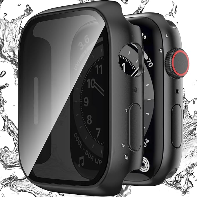 Waterproof Privacy Case Compatible with Apple Watch Series 9/8/7 41mm with Anti-peep Screen Protector, iWatch Face Cover Protective Bumper for iWatch Case 41mm Black