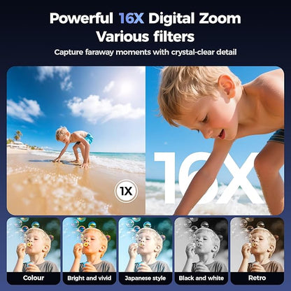 Digital Camera 4K for Photography - 64MP Cameras for Video - 180°Flip Screen Compact Cámara - 16X Zoom Photo Camera Gifts for Teens Ages 8-18 - Point and Shoot Digital Cameras for YouTube Vlogging