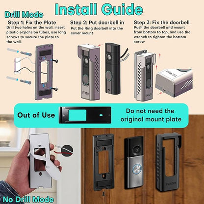 Anti-Theft Angle Adjustable Doorbell Coverd Mount Bracket for Ring Wired Doorbell Pro (Newest Model) 4K 2025 Release, Both Drill & No Drill Aavailable with Security Screws (Covered)