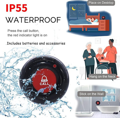CallToU Wireless Calling System Caregiver Call Button Patient Call Bell with 10 Waterproof Call Buttons and 1 Display Receiver for Clinic Nurses Station Restaurant Nursing Home 1000FT Wireless Ranger
