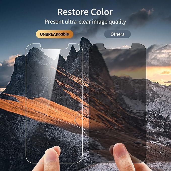 UNBREAKcable Privacy Screen Protector for iPhone 12/ iPhone 12 Pro, Shatterproof Tempered Glass [True 28°Anti Spy] [9H Hardness] [Easy Installation Frame] Black Protector for iPhone 6.1" - 2 Pack