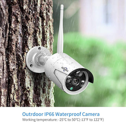 [500G Hard Drive] Hiseeu 5MP Wireless Security Camera System with One-Way Audio,4Pcs 5MP Outdoor/Indoor WiFi Surveillance Cameras, HD Video,Night Vision, Weatherproof,Motion Detection,DC12V Power Cord
