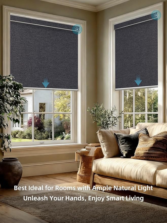 SmartWings Motorized Smart Blinds with Remote, Custom Automatic 100% Blackout Roller Shade Compatible with Alexa/Homekit/Google, Electric Smart Blinds for Indoor Windows, Eclipse Raven Black