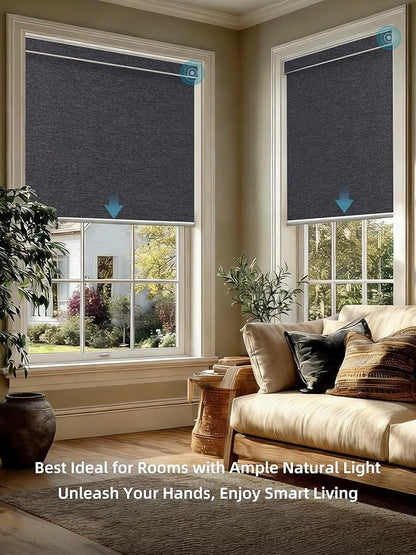 SmartWings Motorized Smart Blinds with Remote, Custom Automatic 100% Blackout Roller Shade Compatible with Alexa/Homekit/Google, Electric Smart Blinds for Indoor Windows, Eclipse Raven Black