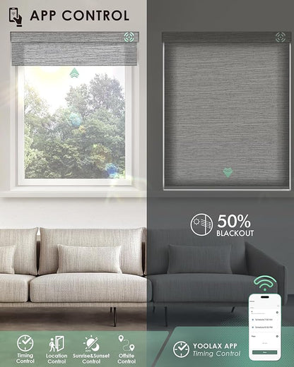 Yoolax Motorized Blinds with Remote, Light Filtering Smart Blinds Work with Alexa, Google, Automatic Roller Shades for Windows, Custom Electric Shades for Living Room Office (Foggy Grey)
