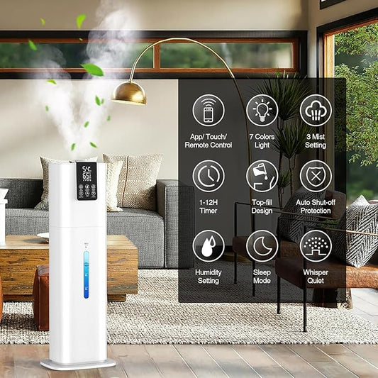 8L/2.1 Gal Smart Humidifier Large Room, Top Fill Cool Mist Humidifiers for Bedroom with App & Remote Control, Night Light, 24H Timer, Aroma Box & 360° Nozzles, Humidifier for Home, Office & Plants