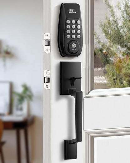 DESLOC C100 Keyless Entry Door Lock with Handle Set, Visual Display | Smart Deadbolt Lock with 100 PIN Codes, Passage Mode, 2 Keys, IP54 Weather Resistance, 12-Month Battery, Auto Lock, Black