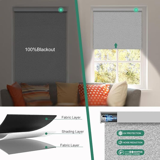 Motorized Blinds with Remote [100% Blackout & Silent Motor] Smart Blinds Compatible With Alexa Google HomeKit, Electric Roller Shades for Indoor Windows, Customized Size, Shimmer Granite Black