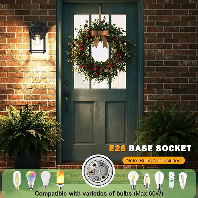 LIT-PaTH Outdoor Wall Lantern, Wall Sconce as Porch Lighting Fixture, E26 Base, Aluminum Housing Plus Glass, Water-Proof and Outdoor Rated, ETL Qualified, 2-Pack, Black