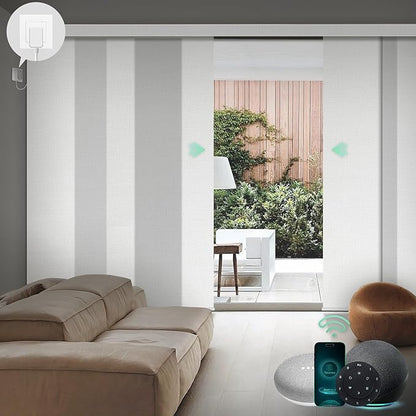 Yoolax Custom XL Smart Sliding Door Blinds, Motorized Sliding Panel Blinds Compatible with Alexa, Light Filtering Vertical Blinds for Glass Doors, Patio Doors, Closet Doors, Half Shading Pure White
