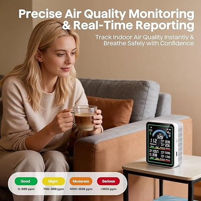 Air Quality Monitor Indoor, 10 in 1 Portable Smartair Quality Tester for CO2 | CO | TVOC | HCHO | Temp | AQI | PM0.3-1 Detection Suitable for Home, Cars, Plants, Pets and Hotels