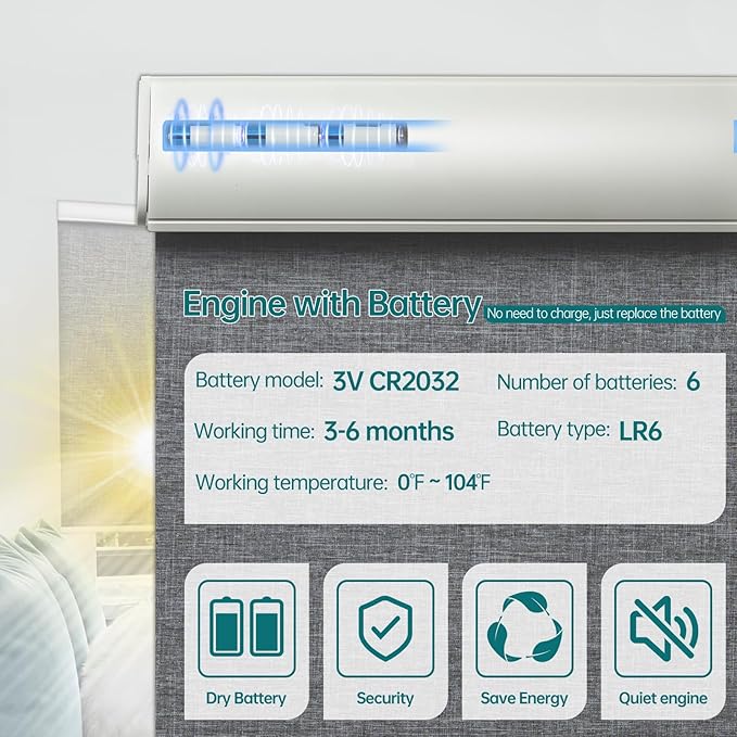 Motorized 100% Blackout Roller Window Shades【Cordless No Drill Easy to Install】 Customized Size Fabric Material Automatic Electric Blinds Remote Control Smart Alexa Privacy Custom Color