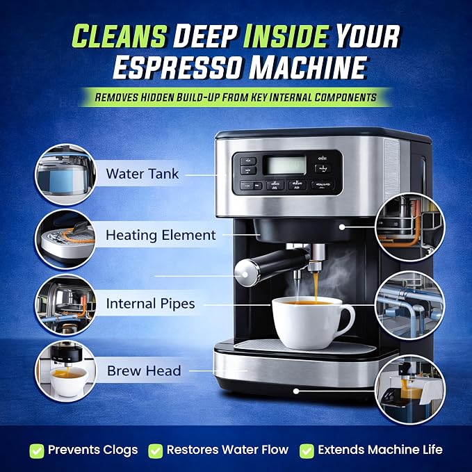 Coffee Maker Cleaner Tablets 25 Count, Coffee Machine Cleaner 1 Yr Supply | Removes Limescale, Mineral & Oil Buildup, Coffee Pot Cleaner and Descaler for Keurig, Nespresso, Ninja, Breville and DeLonghi