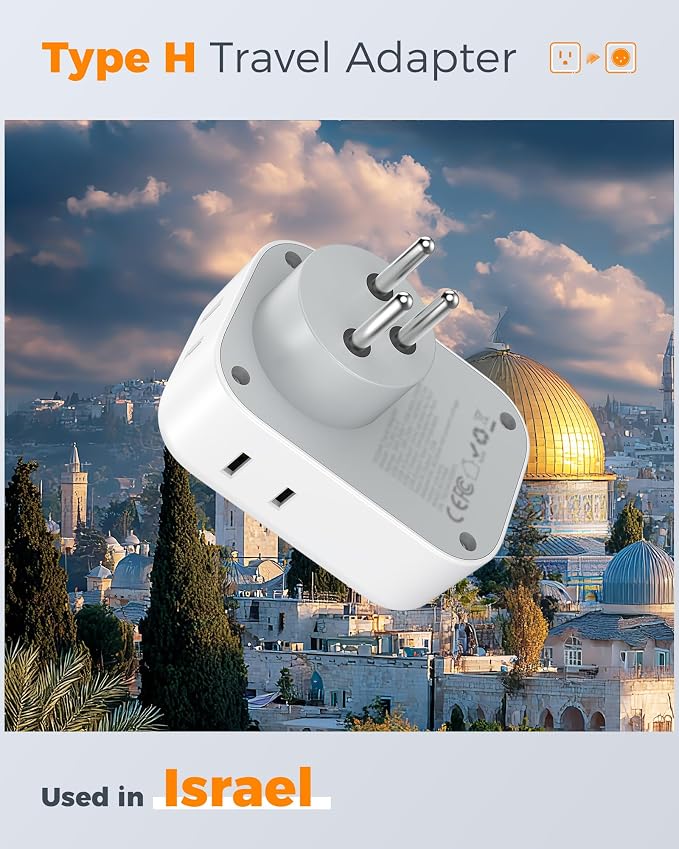 TESSAN Israel Adapter Plug, 2 Pack, Type H Travel Adaptor