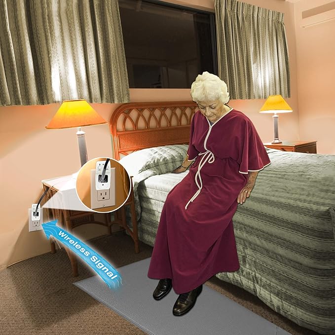 Smart Caregiver® Light Outlet with Cordless Grey Floor Mat and Cordless Alarm - Turns on a Light When They get up and alerts a Caregiver in Another Room!