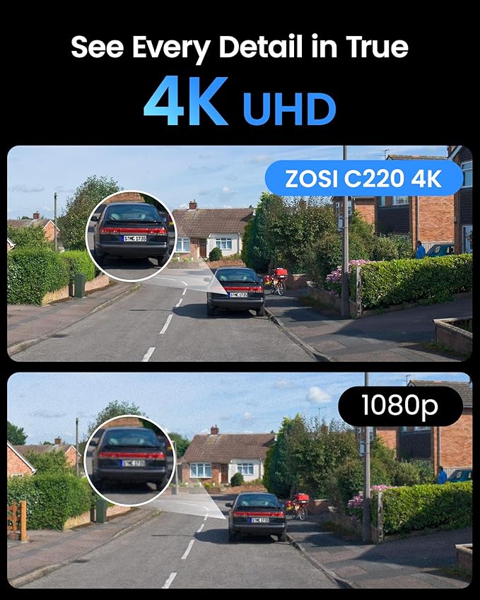 ZOSI C220 4K UHD 8MP Add-On PoE IP Camera Outdoor Indoor, Surveillance Security Camera for Home, AI Person/Face/Vehicle Detection, One-Way Audio, 100ft IR Night Vision, Only Work with ZOSI PoE NVR