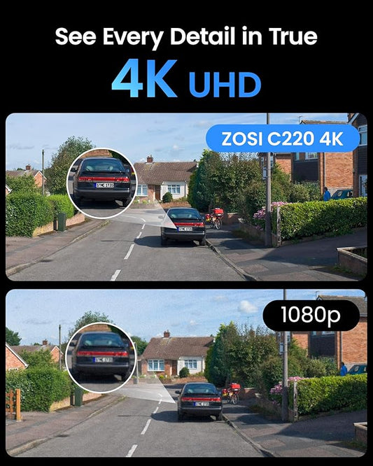 ZOSI C220 4K UHD 8MP Add-On PoE IP Camera Outdoor Indoor, Surveillance Security Camera for Home, AI Person/Face/Vehicle Detection, One-Way Audio, 100ft IR Night Vision, Only Work with ZOSI PoE NVR