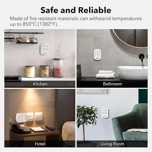 BN-LINK Outlet Extender, Multi Plug Outlets with 6 Outlets 3 USB Ports (3.4A Total), Dusk-to-Dawn Sensor Night Light, Outlet Splitter with Top Phone Holder, for Traveling, Home, School, Office