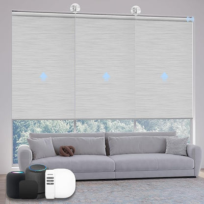 Motorized Coupled Shades, Blackout Smart Blinds for Large Windows Automatic Blinds Compatible with Alexa, Motorized Roller Shades Customized for Bedroom Home Office(Blackout-Foggy Gray)