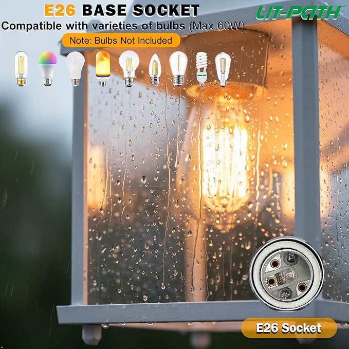 LIT-PaTH Dusk to Dawn Outdoor Wall Lantern, Wall Sconce, Waterproof Proch Light Fixture E26 Base, Aluminum Housing Glass Shade, Outdoor Rated, 2-Pack, White