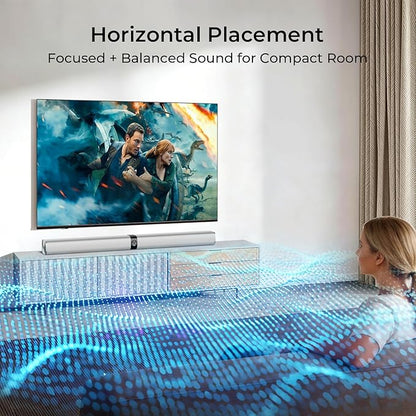 Sound Bar for Smart TV, 80W Soundbar with Bluetooth/ARC/Opt/AUX Connect, Auto Volume Boost, 3 Equalizer Modes, 2 in 1 Detachable Soundbar for TV/PC/Gaming/Projectors